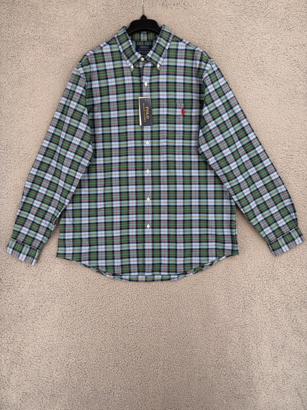 Polo Ralph Lauren Men’s XL/TG long sleeve button down plaid shirt Green & Blue